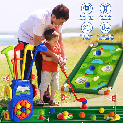 WATUDOU Toddler Golf Set Toys for Kids, Kids Toddler Golf Clubs with 7 Balls, Putting Mat & Golf Board, Toys Gifts for 3 4 5 6 Year Old Boys, Christmas Birthday Gifts for 3 4 5 6 Year Old Boy Kids