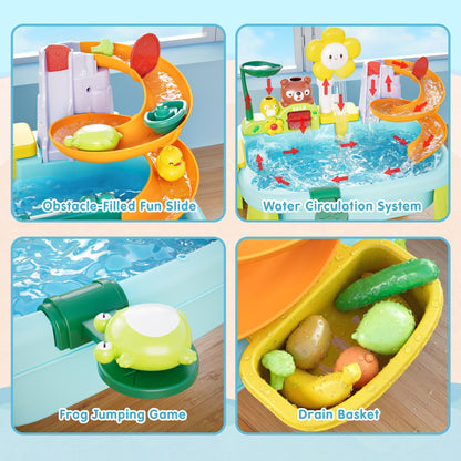 2026 New Kids Sand & Water Table Toys for Toddlers, Multifunctional Play Kitchen Sink with Fishing Game, Spray Function,Kitchen Toys, 360° Electric Faucet,Summer Indoor Outdoor Gifts for Boys Girls