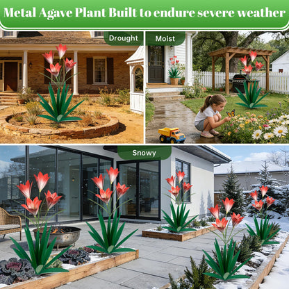 TOMBABY 32.28 Inch Metal Agave Plant Outdoor Decoration Lily Mexican Yard Art Garden Gift Home Decor Hand Painted Metal Agave Garden Yard Statue (1, Green)