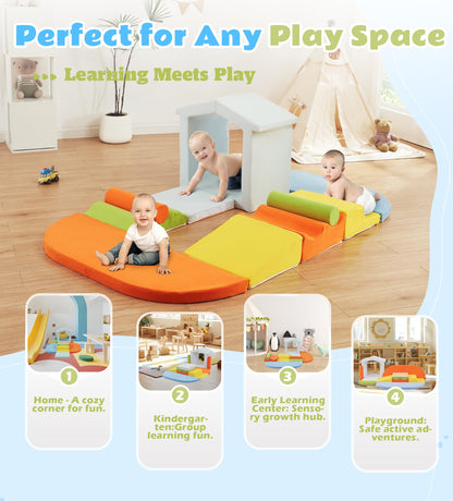 Elftopia 10-Piece Foam Climbing Blocks with Ramp & Stairs for Toddlers,Soft Play Gym Set,Foam Toddler Climbing Toys for Indoor Crawling,Sliding & Creative Play-Dynamic Color