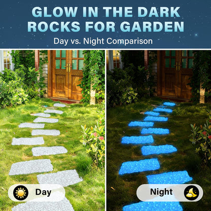 PoYang 1000pcs Glow in The Dark Rocks Outdoor - White Resin Glowing Pebbles for Landscaping, Garden, Fish Tank and Aquarium Indoor Decor, Powered by Sunlight or Lamplight (0.4"-0.7"/pc, 1.2lbs/Bag)