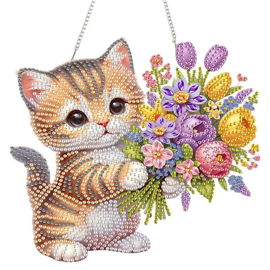 AIBOERL Diamond Art Hanging Kit for Adult,Special Shaped Rhinestone,Double Sided 5D DIY Acrylic Diamond Art Painting Window Pendants Home Garden Wall Hanging Kits Hanging Ornament (Cat)