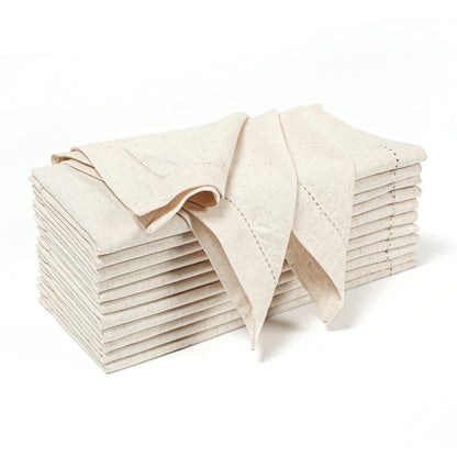 Flax Hemstitchend Cloth Dinner Napkin Set of 12 Natural 20x20 Inches, Premium Cotton Linen Dinning Table Napkins Ideal for Guest, Spring, Cocltail | Soft Neutral Event Napkin for Easter Basket Decor