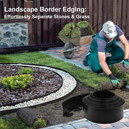 Landscape Edging Kit LOLEDE– 33FT Flexible Paver Edging, 4" Tall Lawn Border with 30 Rust-Resistant Stakes – Ideal for Flower Beds, Lawns, Driveways, and Gardens