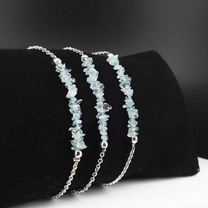 Gempires Natural Gemstone Chip Bar Bracelet for Women, Crystal Healing Bracelet, Multiple Gemstone Options, Adjustable Yellow Gold Plated Chain (7” + 1” Extender), Dainty Stackable Jewelry Gift for Her (Aquamarine)