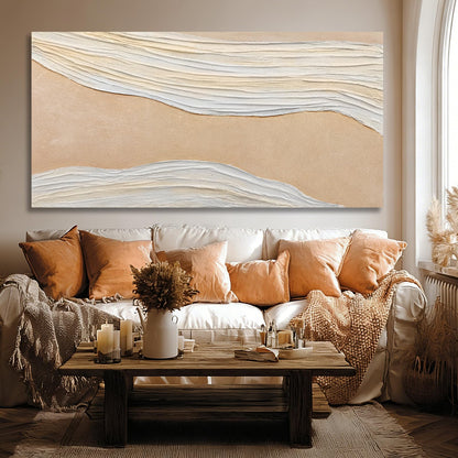 Dolidoteart Beige White Canvas Wall Art, Large Wall Art for Living Room, Hand Painted Abstract Oil Painting, Oversized Horizontal Wall Decor for Bedroom Office, 29x58 Inch