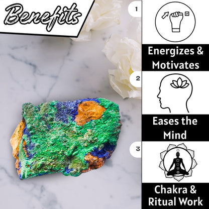 Amazing Gemstone Azurite Malachite Crystals & Healing Stones - Premium Semi Precious Gem Stones for Spiritual Growth - Healing Crystals Geode Clusters for Meditation, Chakra Balance & Energy (M)