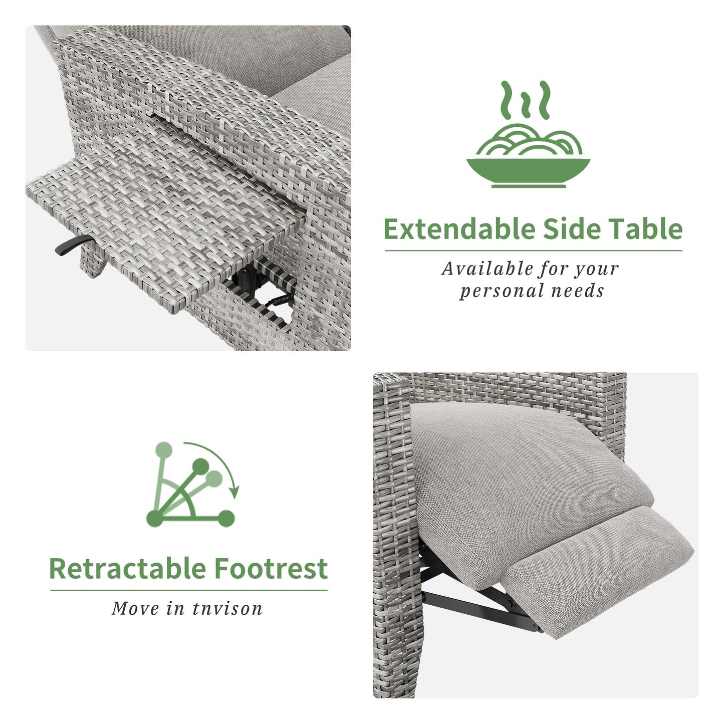 Garvee Wicker Recling Patio Chair with Independent Adjustable Back and Footrest Air Pump 150° Lay Flat Reclining Chair Outdoor Recliner Chair with Extended Footres and Removable Cushion for Garden