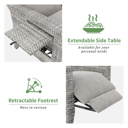 Garvee Wicker Recling Patio Chair with Independent Adjustable Back and Footrest Air Pump 150° Lay Flat Reclining Chair Outdoor Recliner Chair with Extended Footres and Removable Cushion for Garden