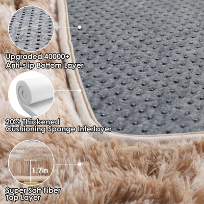 ONASAR Runner Rugs for Bedroom Living Room, Tie-Dyed Beige 2x6 Bedside Hallway Fluffy Area Rug, Ultra Soft Plush Furry Faux Fur Non Slip Floor Carpet for Nursery Kids Dorm Closet Home Decor