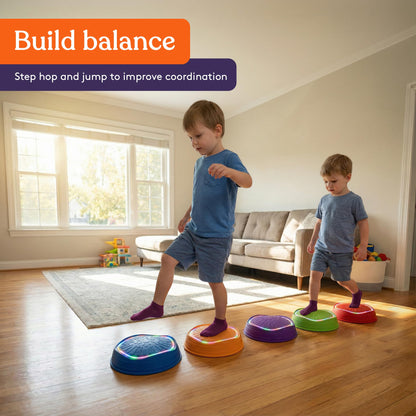 Special Supplies MUSICAL LED Stepping Stones for Kids -Light-Up Balance Blocks- Coordination & Balance for Toddlers & Children- Durable Non-Slip Rubber, Safe Indoor & Outdoor Play-Set of 5