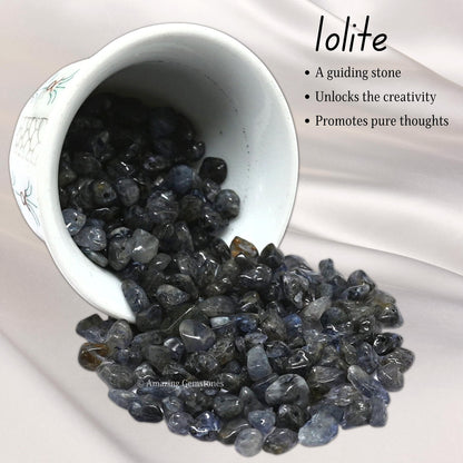 Iolite Pre Drilled Natural Crystals Crushed Chips Beads for Jewelry Making, DIY Handmade Healing Crystals (25 Inch Strand)