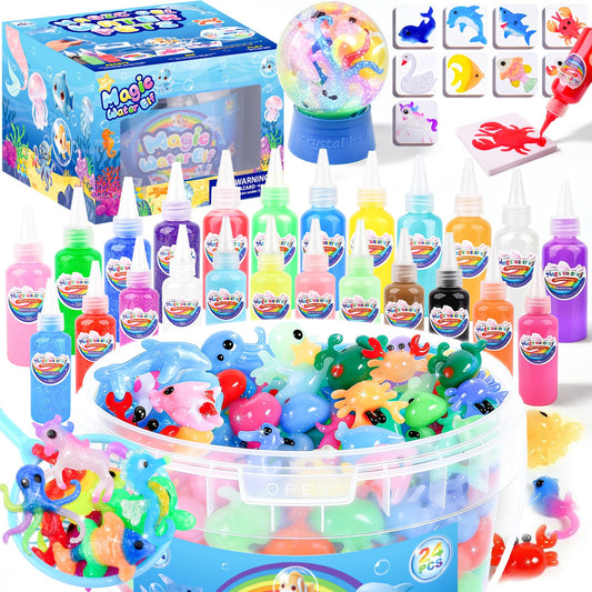 Magic Water Elf Toy Kit for Kids – Aqua Fairy Water Gel Kit with 24 Colors Magic Gel & 20 Molds, DIY Squishy Maker Craft Set, Create Your Own Water Pets, Sensory Play Gift for Boys Girls Ages 3+