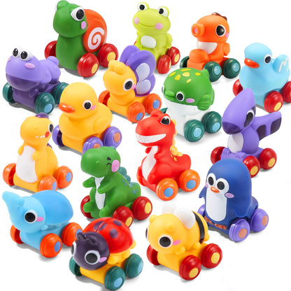 JOYIN Animal Cartoon Cars, Soft Rubber Toy Car Set, Mini Vehicles, Bath Toy Car for Toddlers, Gift for Boys and Girls, Summer Beach and Pool Activity, Party Favors for Kids