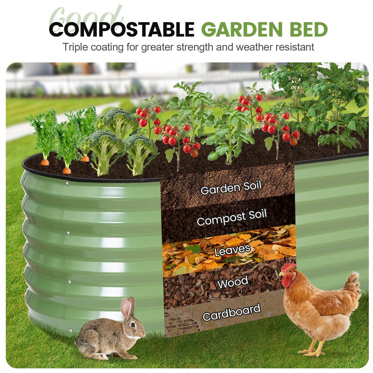G GOOD GAIN Raised Garden Beds - 6x2x1.4ft Galvanized Planter Boxes Kit with Protective Tape & Gloves & Tools | Oval Metal Outdoor Raised Bed for Gardening Vegetables, Fruits, Flowers, Herbs, Oliver