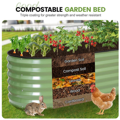 G GOOD GAIN Raised Garden Beds - 6x2x1.4ft Galvanized Planter Boxes Kit with Protective Tape & Gloves & Tools | Oval Metal Outdoor Raised Bed for Gardening Vegetables, Fruits, Flowers, Herbs, Oliver