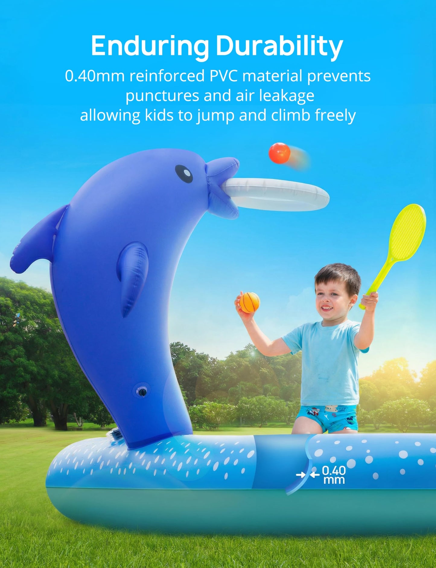 Andola Inflatable Play Center, Kiddie Pool with Slide & Sprinkler – 95"x75"x40" Outdoor Blow-Up Splash Pad Pools for Toddlers Ages 2+, Backyard Kids Water Slide for Summer Fun