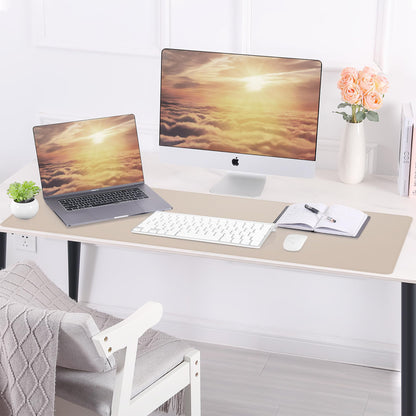 Leather Desk pad Protector, Large Desk mat with Natural Cork & PU Leather,Mouse pad,Non-Slip Office Desk Mat,Waterproof Desk Writing Pad for Office and Home (35in*17in,Beige)
