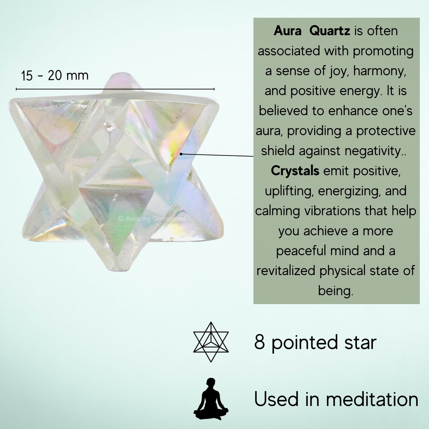 Amazing Gemstone Angel Aura Quartz Merkaba Crystal - 0.75 Inches Metaphysical Merkaba Star for Meditation - Energetic Tetrahedron Crystal and Healing Stones for Spiritual Growth and Healing (15-20mm)