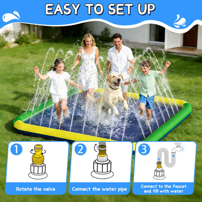 Splash Pad for Kids & Dogs, EPN 140"-100" Extra Large Non-Slip Sprinkler Splash Pad, Thickened 0.5mm PVC Water Play Mat, Outdoor Water Toy for Backyard Summer Fun, Ideal for Toddlers 3+ Boys Girls