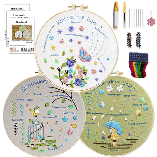 CHIYOSING Embroidery Kit for Beginners Adults, 3 Stages to Learn Over 30 Different Stitches,Includes Step-By-Step Instructions Sharp Scissors and 2 Exquisite Hairpins and Multiple Accessories