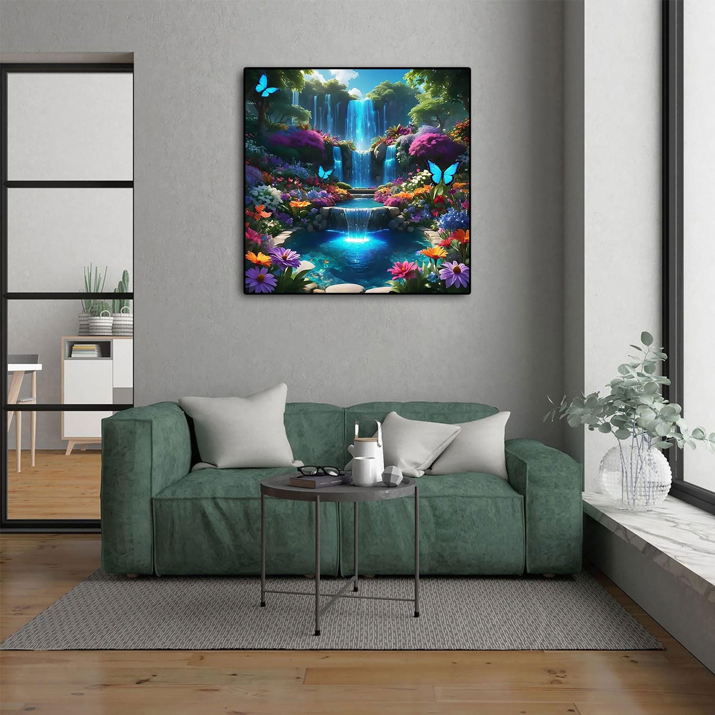 Landscape Scenery Diamond Art Kits for Adults Beginners, 5D DIY Full Round Drill Diamond Painting Kits Waterfall, Paint by Diamonds Dot Gem Art Crystal Flower Easy,Home Wall Decor 13.7X13.7Inch