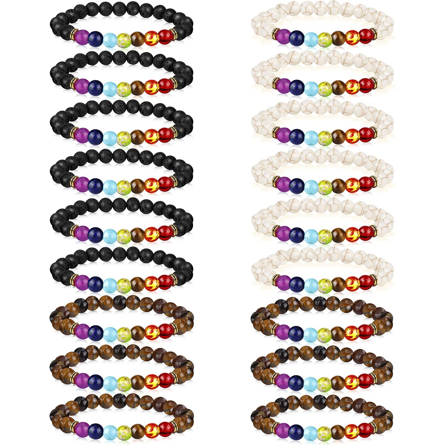 Hazms 18 Pcs Chakra Bracelets for Women Men-Crystal Bracelets Beaded Bracelets Rock 7 Chakra Crystals and Healing Stones Bracelets 8mm Relief Yoga Menditation Beads Bracelets for Womens