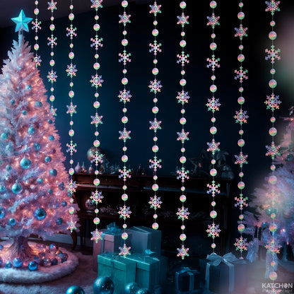 KatchOn, 6.5 FT Christmas Garland Decorations- 8 String, No DIY | Snowflake Garland | Hanging Christmas Decorations Indoor | Snowflakes Streamers for Iridescent Party Supplies, Winter Decor