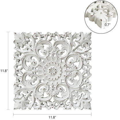 Musanpou Unique Hand Carved Wooden Wall Panels with Hanging Floral Decorations - Rustic Farmhouse Living Room and Bedroom Wall Decoration