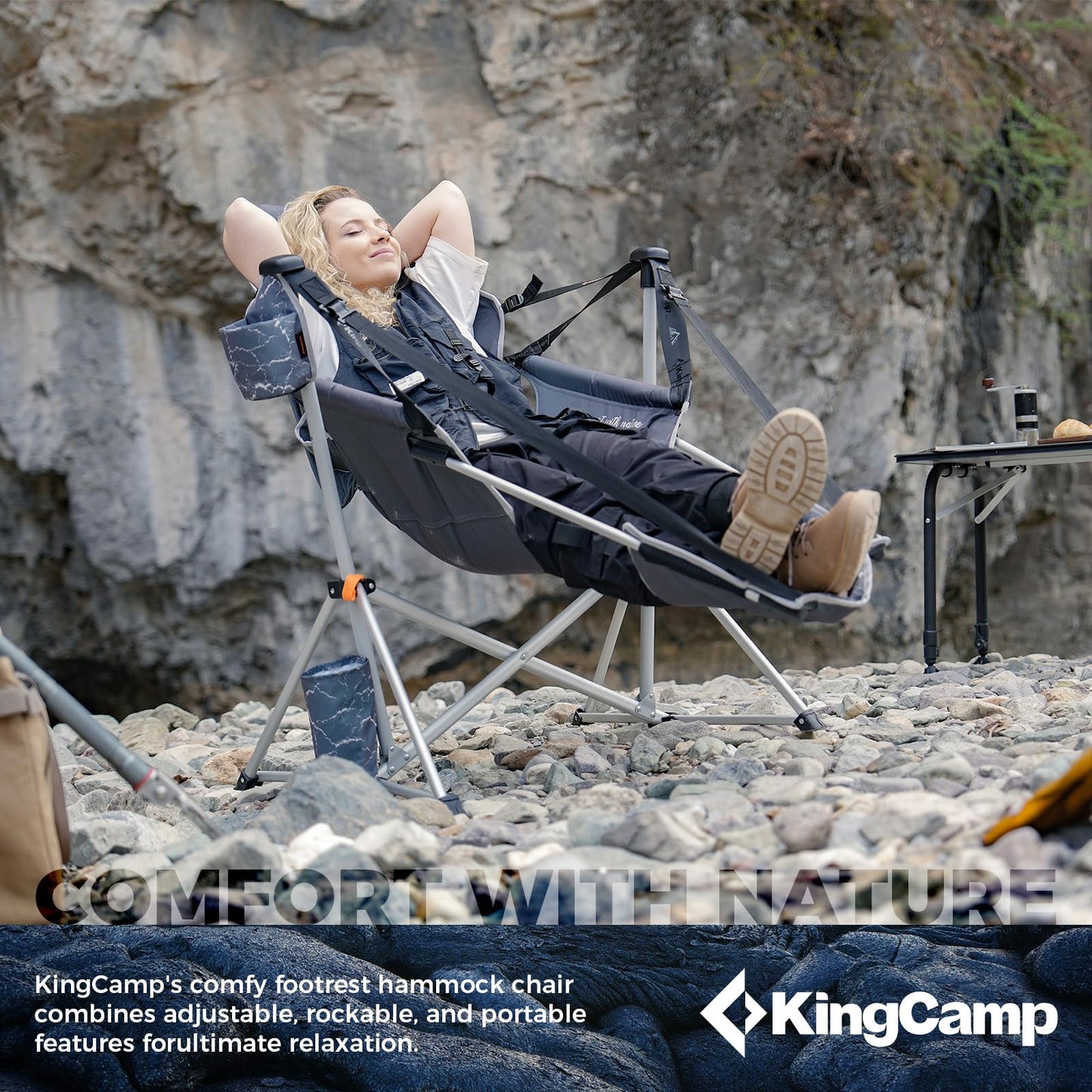 KingCamp Hammock Chair with Footrest – Heavy Duty Swinging Rocking Camping Chairs for Adults up to 400lbs, Folding Portable Oversized Rocker with Cup Holder & Pillow for Outdoor Beach Lawn RV Sports