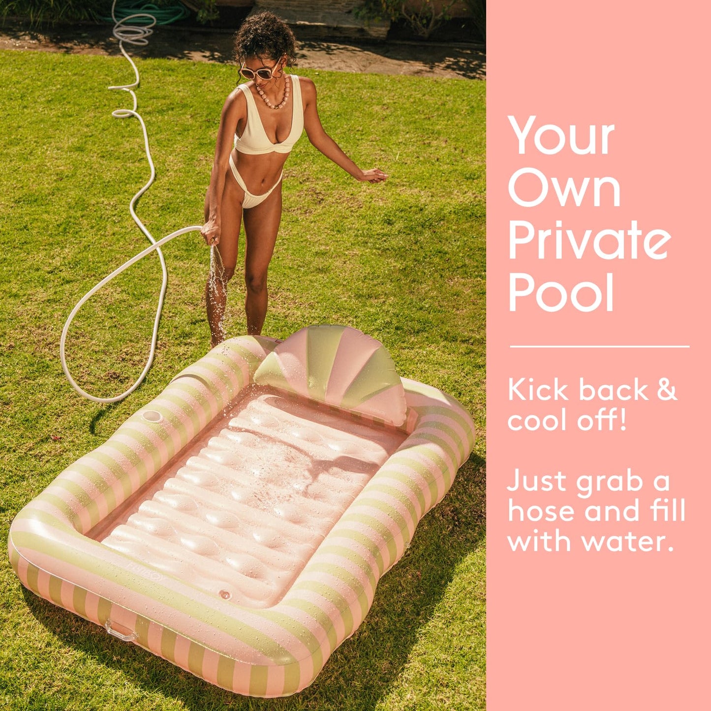 FUNBOY Tanning Pool Lounger Float Coral Stripe, XL 72'' x 48'' Pool Float with Custom Pillow and Large Cup Holder, Perfect for Pool or Backyard.