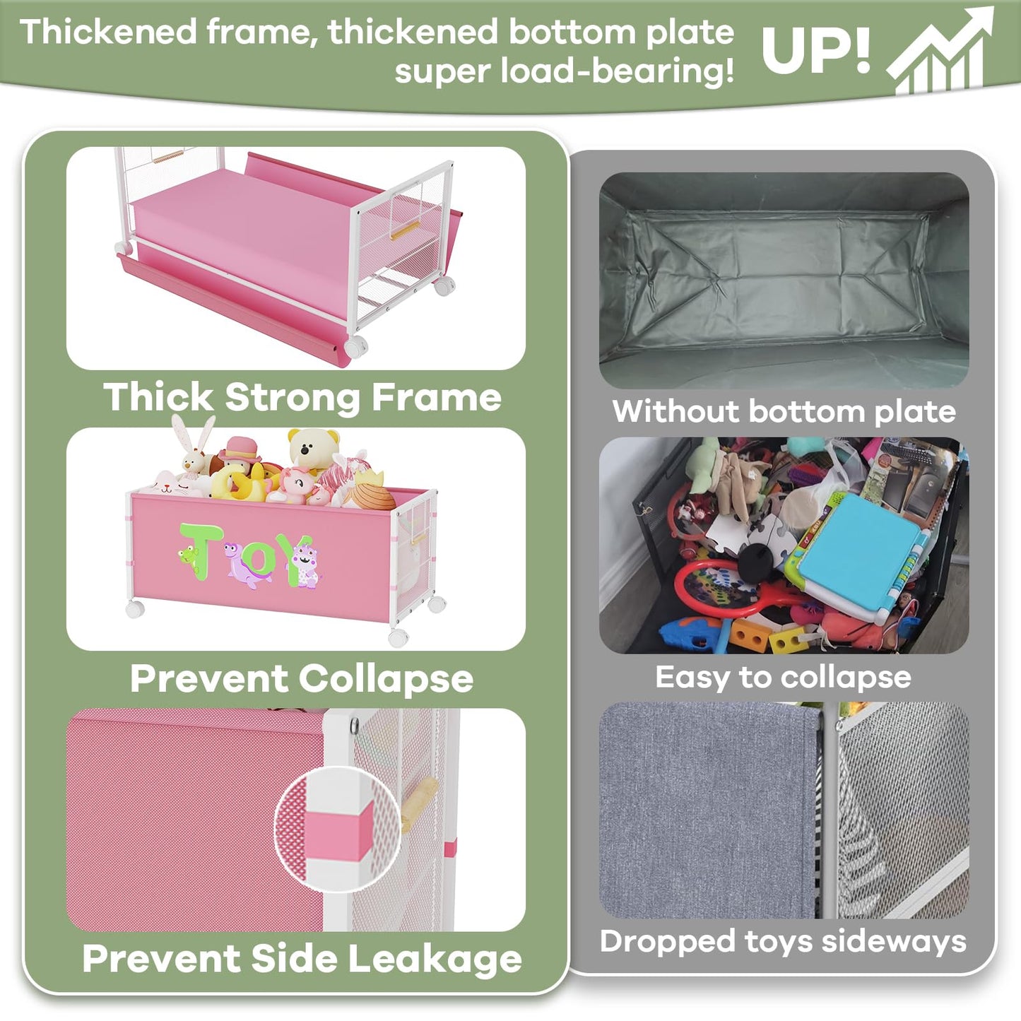 AIJIAMEIER 120L Kids Extra Large Toy Box with Wheels & Handle, 33.1” x 16.5” x 14.6” Big Toy Chest for Boys Girls, Toy Storage Organizer for Living Room Area, Playroom(Pink, 1PC)