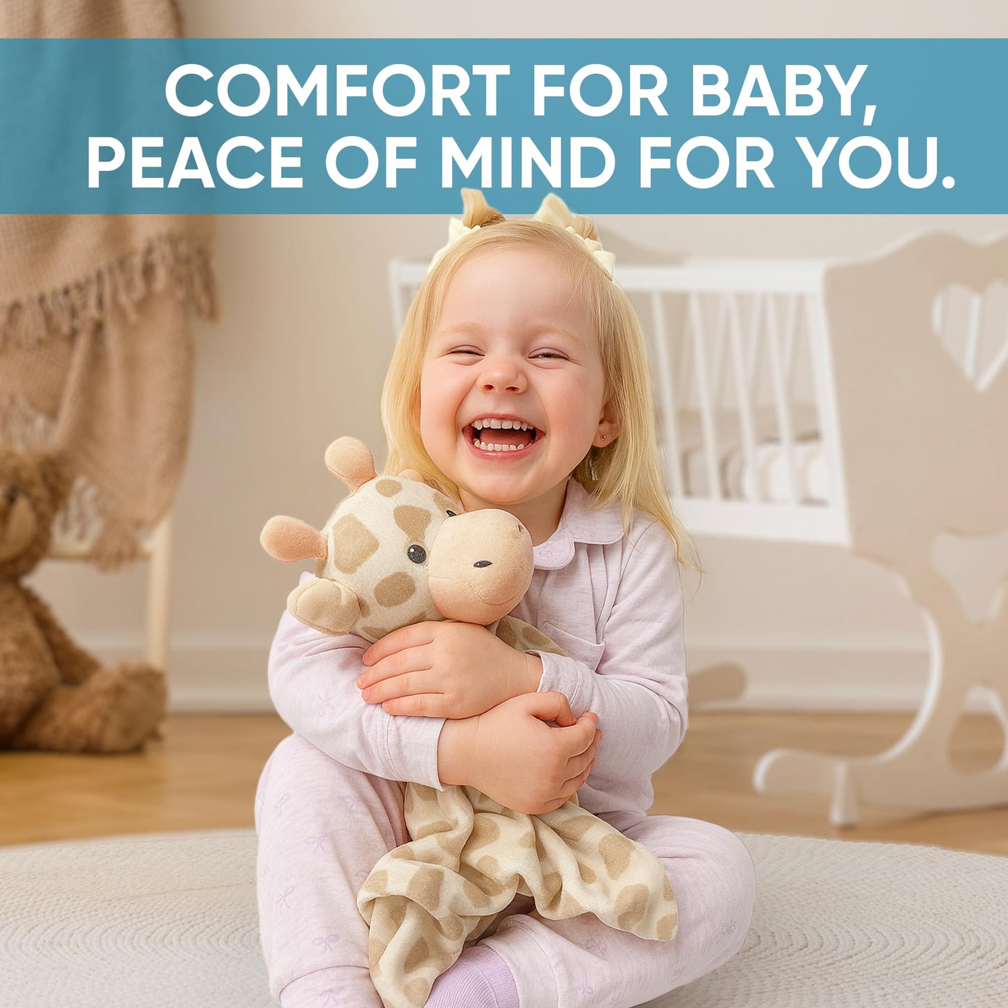 Love By Emi 4 in 1 Baby Lullaby Sleep Soother Toy - Stuffed Animal Sound Machine & Pacifier Holder | Heartbeat White Noise & Music | Plush Giraffe Lovey Sleep Aid Security Blanket (0-3 Years)