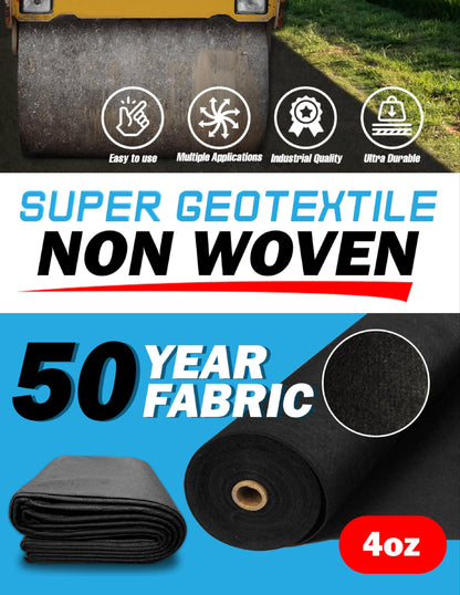 Super Geotextile 4, 6, 8 oz Non Woven Fabric for Landscaping, French Drains, Underlayment, Erosion Control, Construction Projects - 4 oz (3X50)