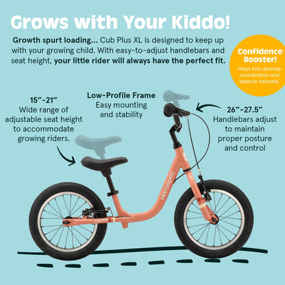 Retrospec Cub Plus XL Kids Balance Bike - 14in Outdoor Toddler Bike with Adjustable Height 15-21in - Lightweight Aluminum Frame & Hand Brakes for Ages 4-6 - Training with Air Tires