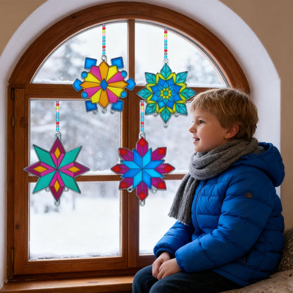 Ayhuhra 30 Sets Winter Snowflake Wind Chime Suncatchers Craft Kits DIY Window Paint Art Kit Christmas Snowflake Craft for Classroom Winter Christmas Holiday Seasonal Activities Art Project