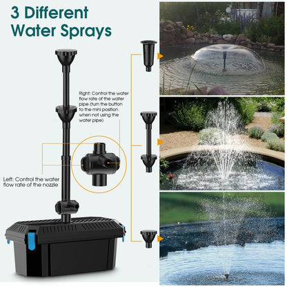 Antfraer 70W Solar Pond Filter with Water Pump, Solar Fountain Pump with Pond Filter Adjustable Flow, Pond Filter Box with Filter Medias for Outdoor Ponds Fish Tank Waterfall Water Features