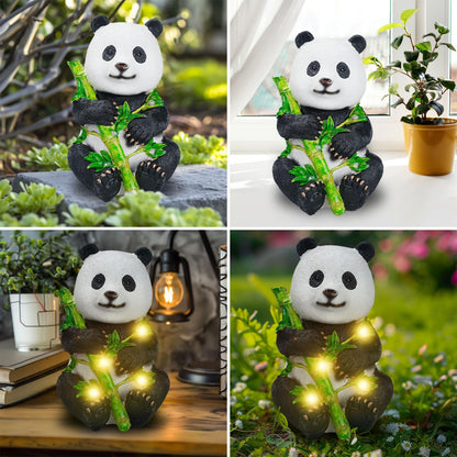 Tolatr Garden Panda Solar Lights Bamboo Statues Cute Sculptures Waterproof Resin for Indoor Outdoor Porch Patio Lawn Yard Decorations (Sitting)