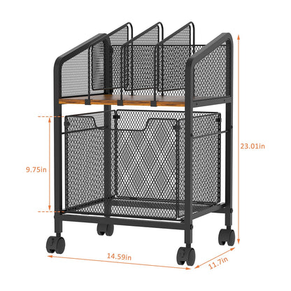 Tiaoheka Rolling File Cabinet with Adjustable Dividers, Vertical Filing Cabinet with Storage Drawer on Lockable Wheels, Hanging File Organizer Beside Under Desk for Office, Home（Patent Pending）