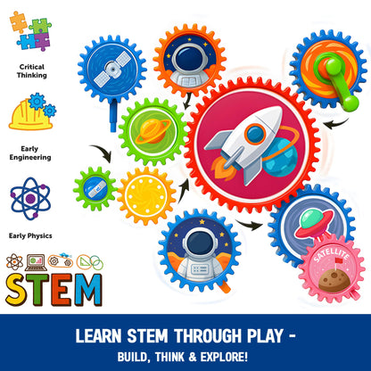 ROHSCE Motorized Spinning Gear Building Toys for Kids, Space Rocket STEM Construction Set, Educational Interlocking Building Blocks Puzzle | Gear Toys for Toddlers Ages 3-8