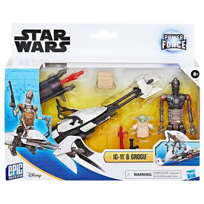STAR WARS Epic World of Action IG-11 & Grogu Speeder Bike, 4-Inch Scale Action Figures & Vehicle, Toys for Boys & Girls Ages 4+