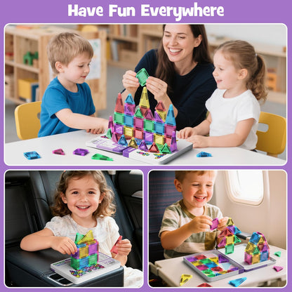 hunloot Mini Magnetic Tiles 40PCS Travel Set with Iron Storage Box, Portable STEM Building Blocks for Kids 3-8, Montessori Educational Magnet Toys for Road Trip, Airplane, Car Rides & On-The-Go Play