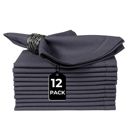 Bedding Craft Cotton Cloth Dinner Napkins Set of 12 – 18x18 Steel Grey with Hemstitched Mitered Corners – Machine Washable Reusable Napkins for Thanksgiving & Christmas