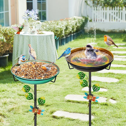 35.4In Metal Bird Bath for Outside, Freestanding Garden Birdbaths & Birdfeeder with Upgraded 5 Prongs Base, Bird Baths Feeder Water Bowl for Outdoors Patio Yard Lawn Art Decor (Yellow+Red)