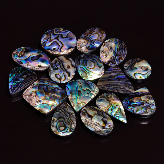 Natural Abalone Shell Gemstone- Healing Crystals for DIY Jewelry Making -Loose Natural Cabochon -Perfect for Crafting Unique Jewelry Designs Gift for Her, Mother and Wife (5 pcs, 25-35 mm)