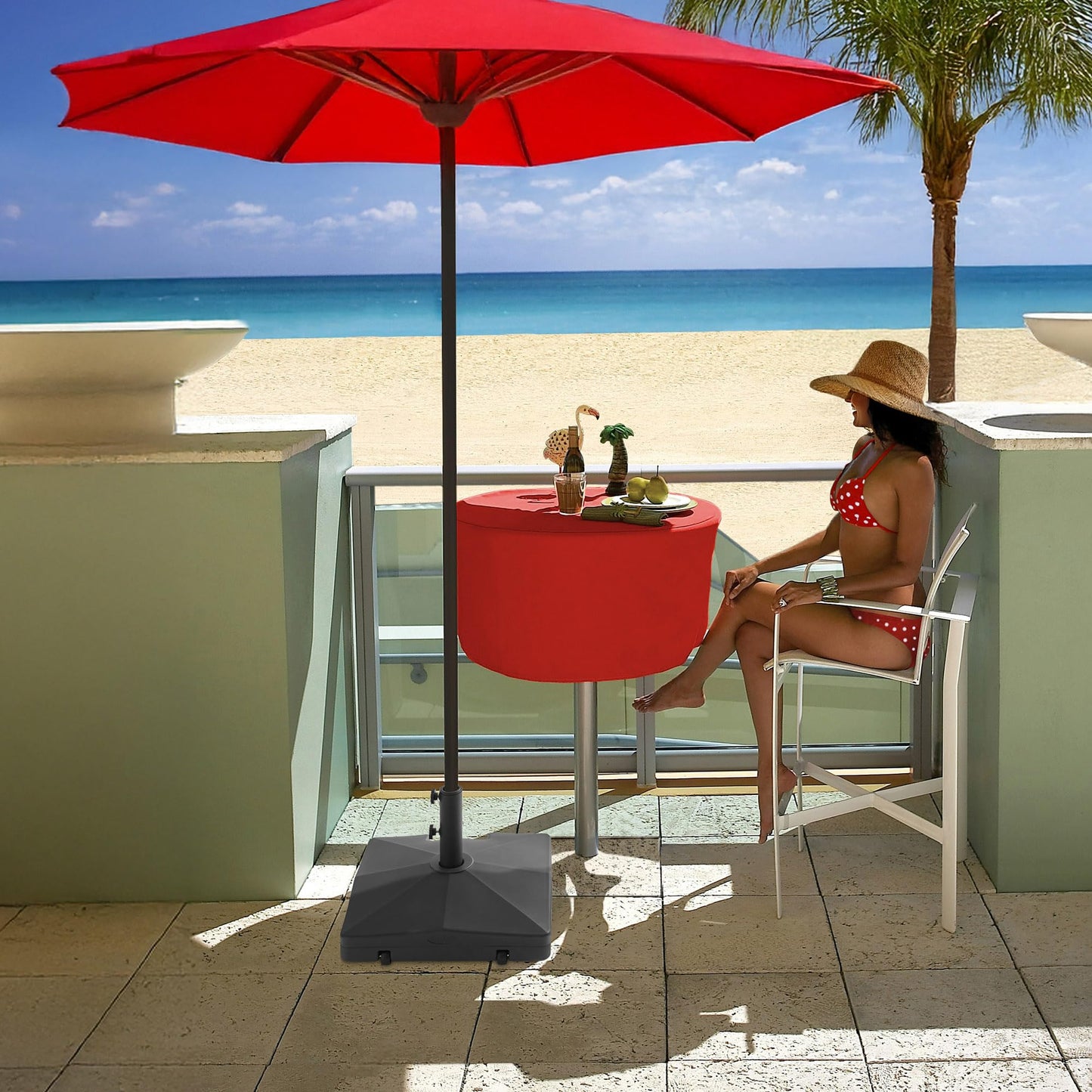 Casafield Patio Umbrella Base – Fillable to 100 lbs. Weighted Stand with Wheels for Outdoor / Lawn or Pool Deck Umbrellas up to 10 FT - Black