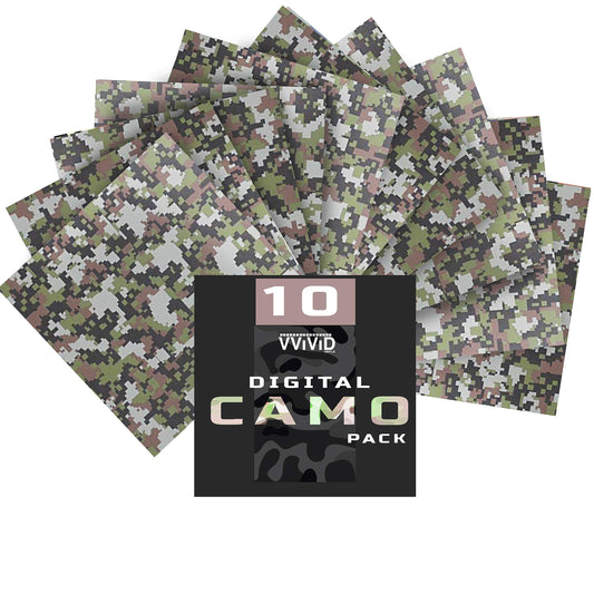VViViD Camouflage Self-Adhesive Craft Vinyl 12 Inches x 12 Inches Sheet 10-Pack Bundle (Digital Camouflage)