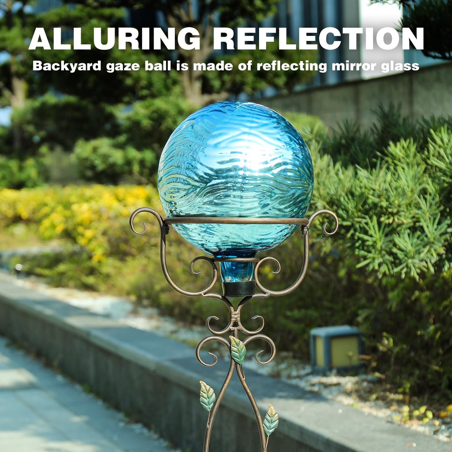 VCUTEKA Gazing Ball, Glass Mirror Polished Hollow Ball Reflective Garden Sphere, Gazing Globe for Home Garden Lawn Outdoor Ornament Yard Decorative 10-Inch