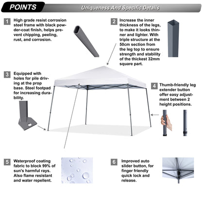 ABCCANOPY Stable Pop up Outdoor Canopy Tent 12 x 12 ft Base / 10 x 10 ft Top, White