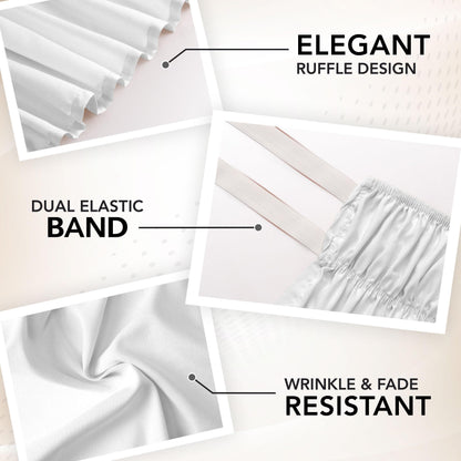 Wrap Around Ruffle Queen Size Bed Skirt – Adjustable Buckle & Elastic Belt for Easy Installation, 16 Inch Drop – Brushed Microfiber - Machine Washable, Fade and Wrinkle Resistant, White